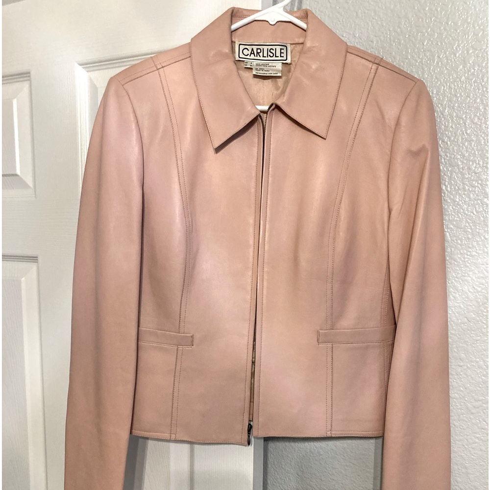 Carlisle leather jacket in blush pink